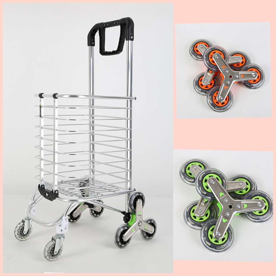 Aluminum alloy portable shopping cart can climb the building 8 wheel luggage cart to buy food cart thumbnail