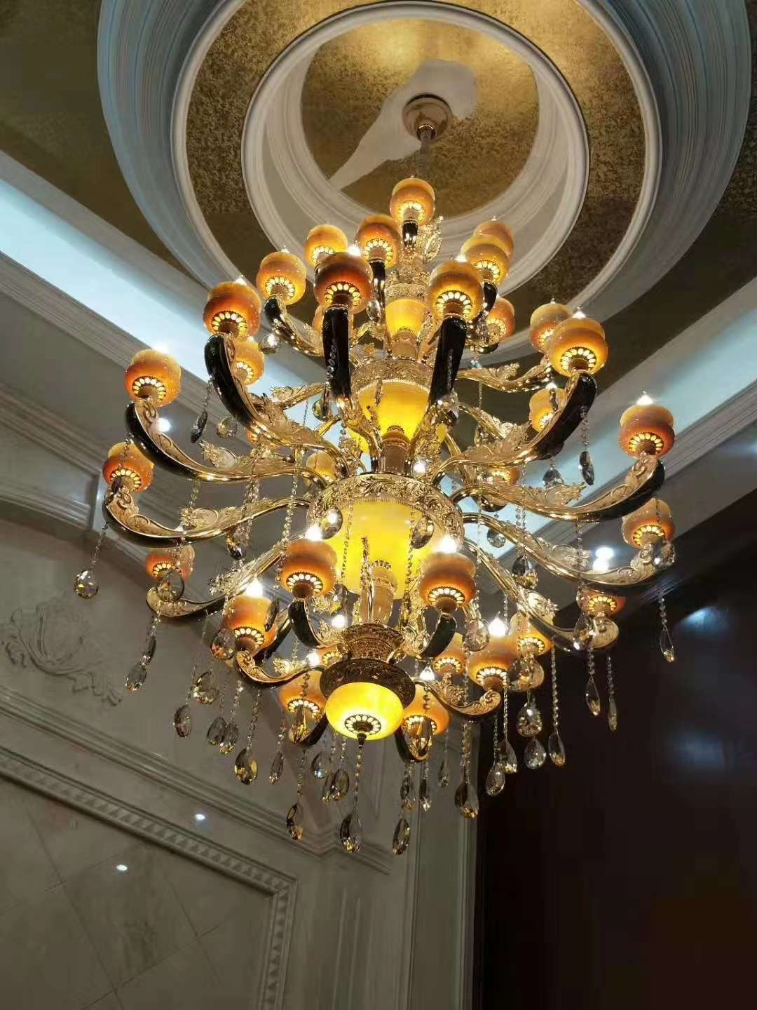 Estilo europeo duplex aleación de zinc cristal candelabro natural jade villa sala de estar casa de lujo techo luminaria decorativa candelabro de casa undefined