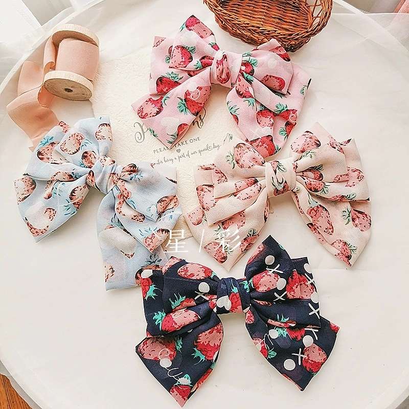 Bows big bow hair clip big bow tie Ins strawberry print thumbnail