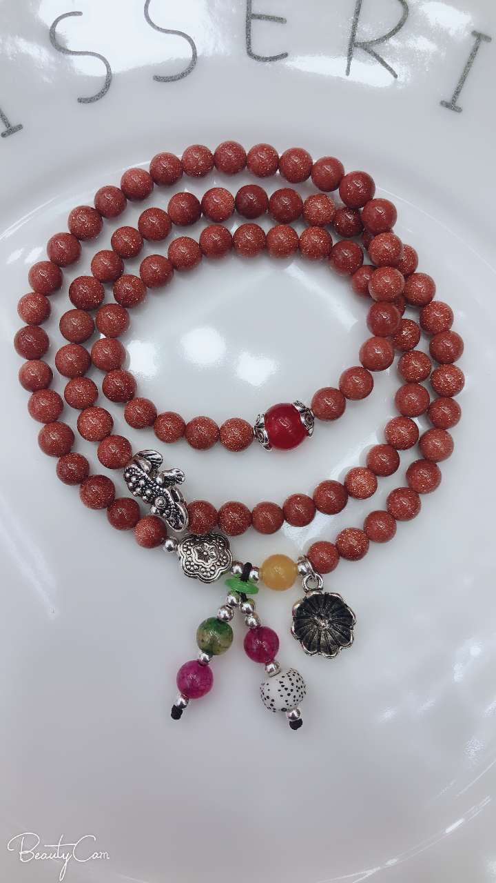 水晶手链手串配饰女简约时尚手饰手链情侣款水晶手串饰品潮流百搭金沙石三圈手链