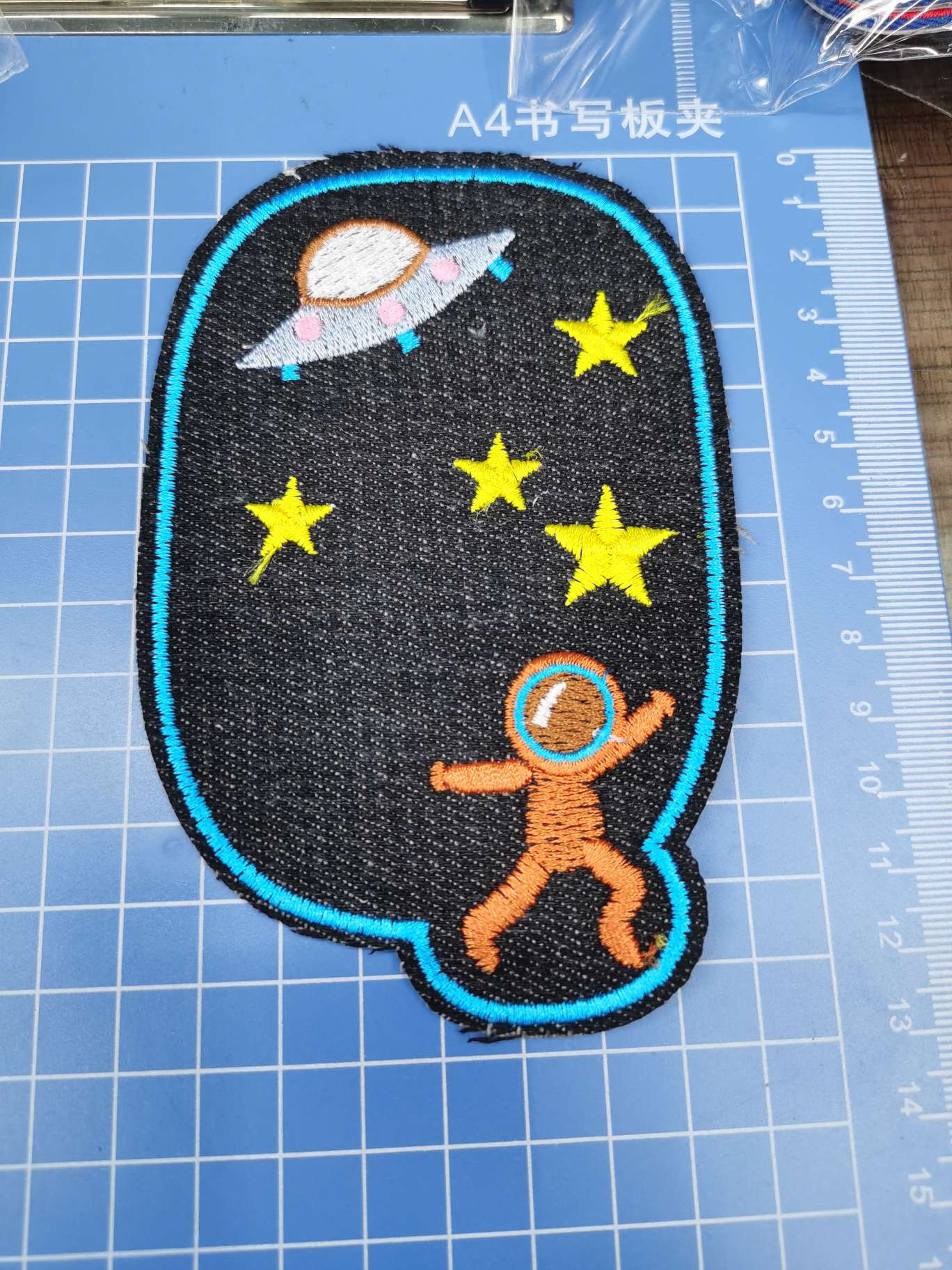 Embroidered denim patchwork