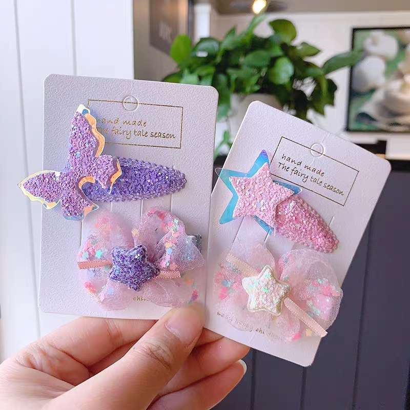 Summer fresh and light PVC transparent double-layer butterfly, double-layer five-star. Children's hair clips, BB hair accessories (Note: Five-star, butterfly)