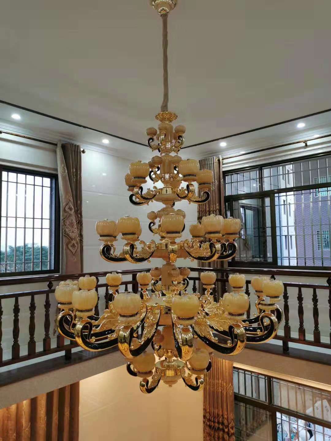 Estilo europeo duplex aleación de zinc cristal candelabro natural jade villa sala de estar casa de lujo techo luminaria decorativa candelabro de casa undefined