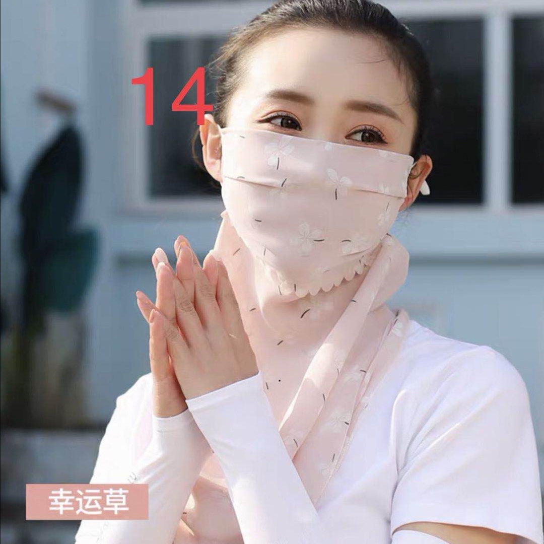 Spring/Summer sun scarf, scarf, large mask, female neck protection, breathable, full face protection, sun mask, UV proof, chiffon thin (Lucky grass) thumbnail