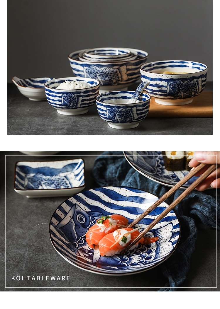 日式陶瓷创意餐盘7寸  陶瓷复古鱼图案餐具详情图7