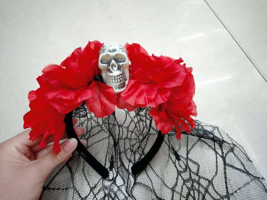 Halloween spider web gauze skull head clasp Specification image
