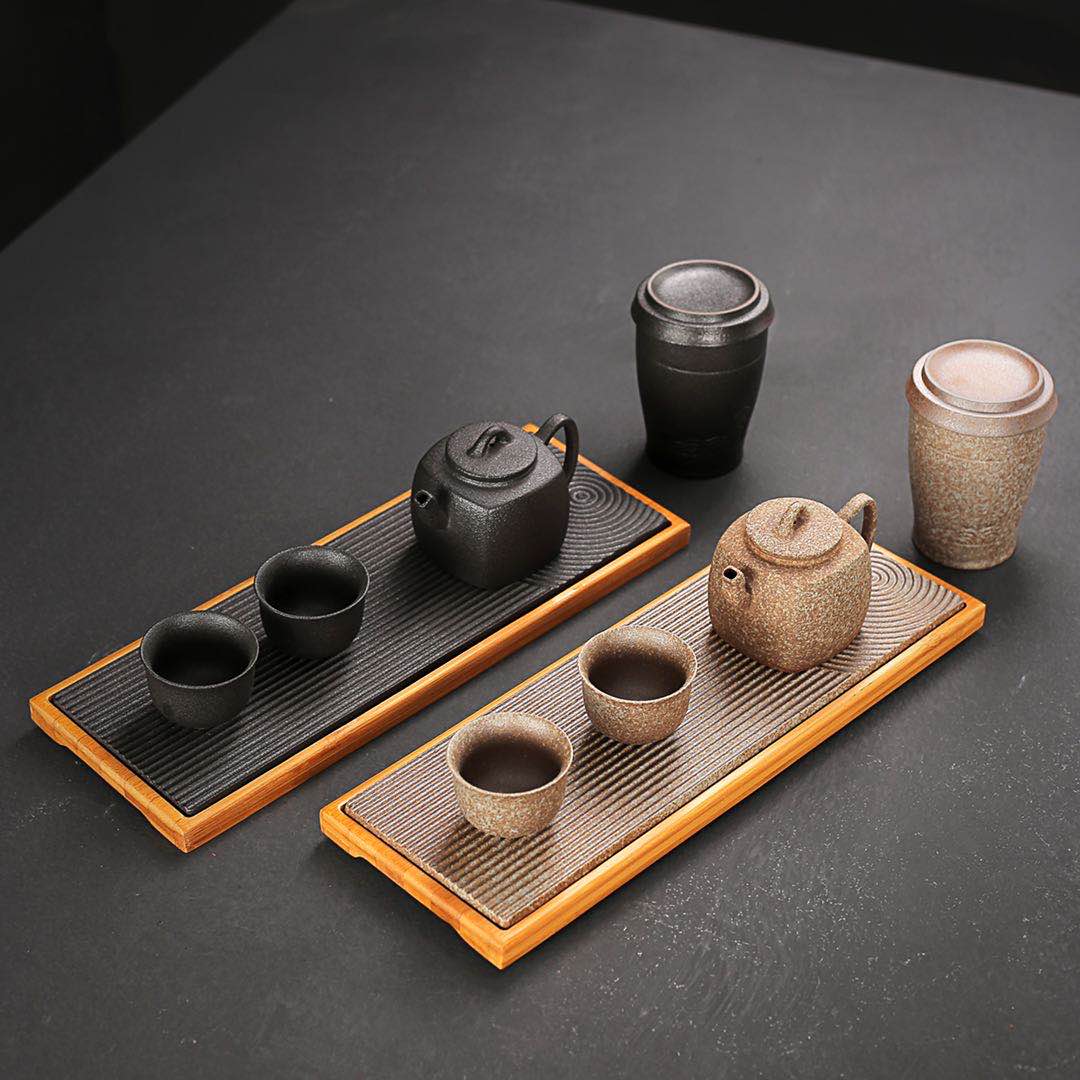 Handmade tea set in coarse pottery