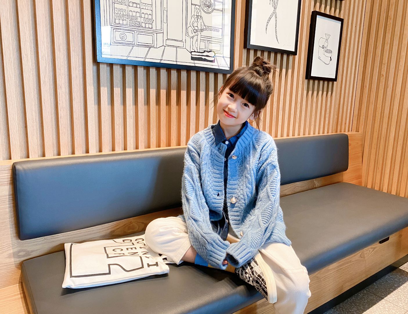 Girls autumn haze blue knit cardigan thumbnail