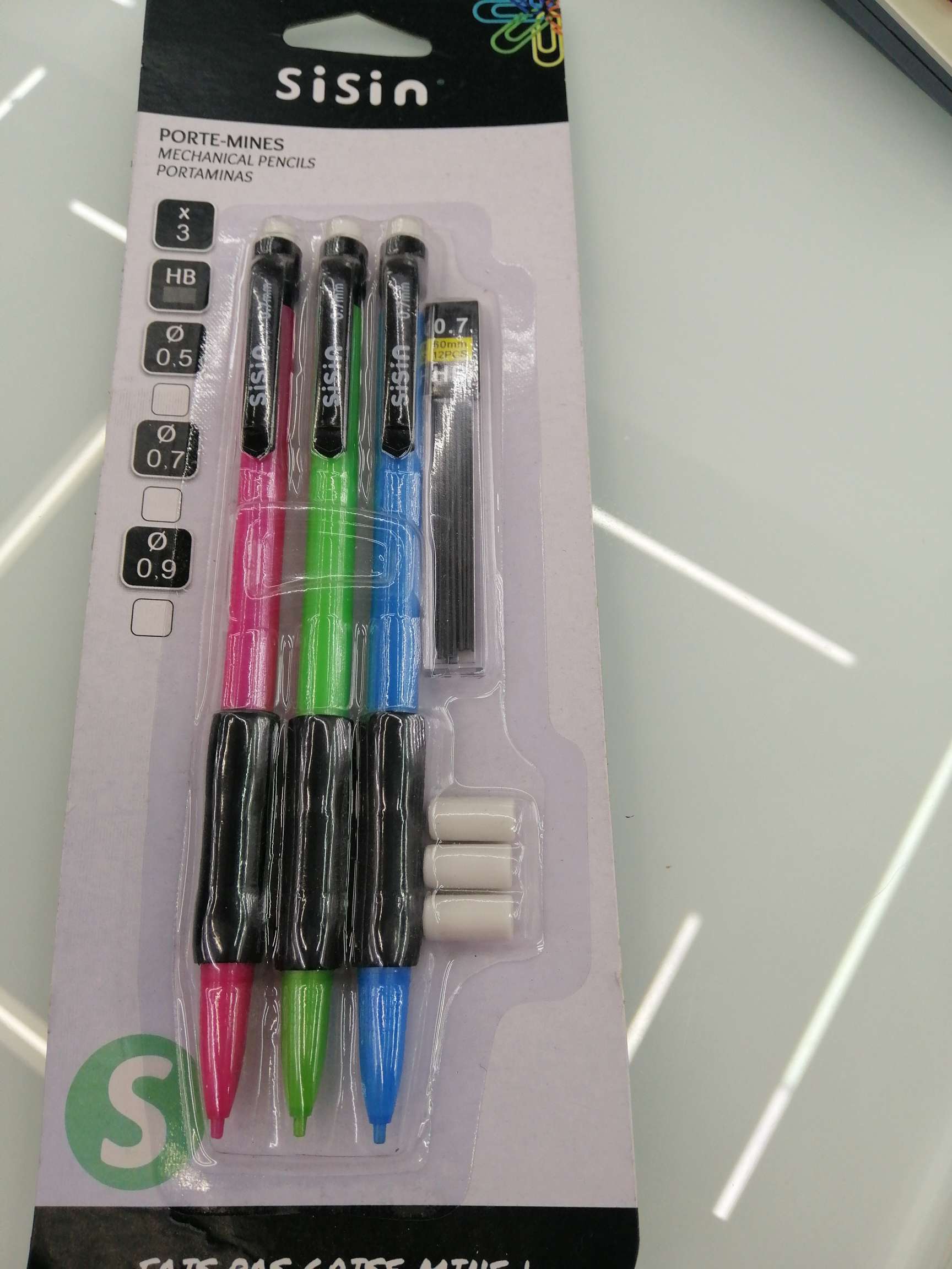 Three portable pens, ten pencil leads and ten erasers full figure