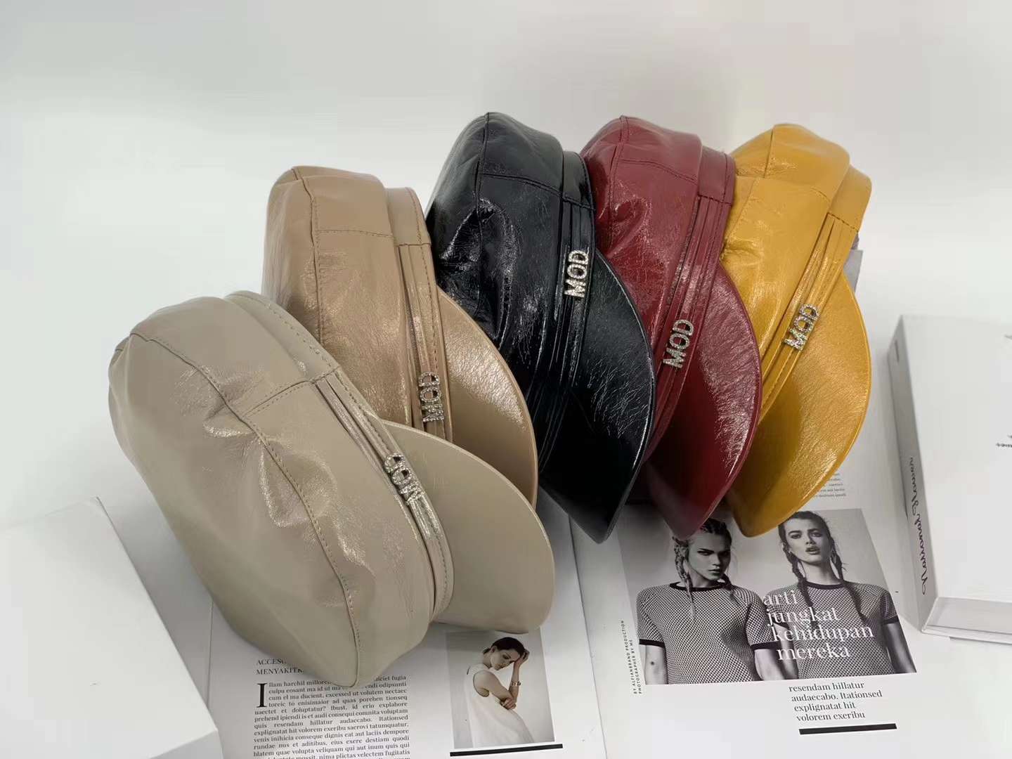 Shiny leather military cap decorated diamond