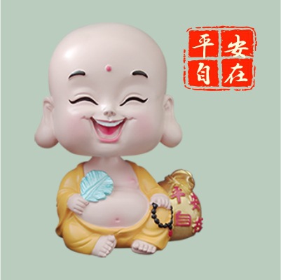 摇头弥勒佛/汽车摆件/树脂工艺品白底实物图