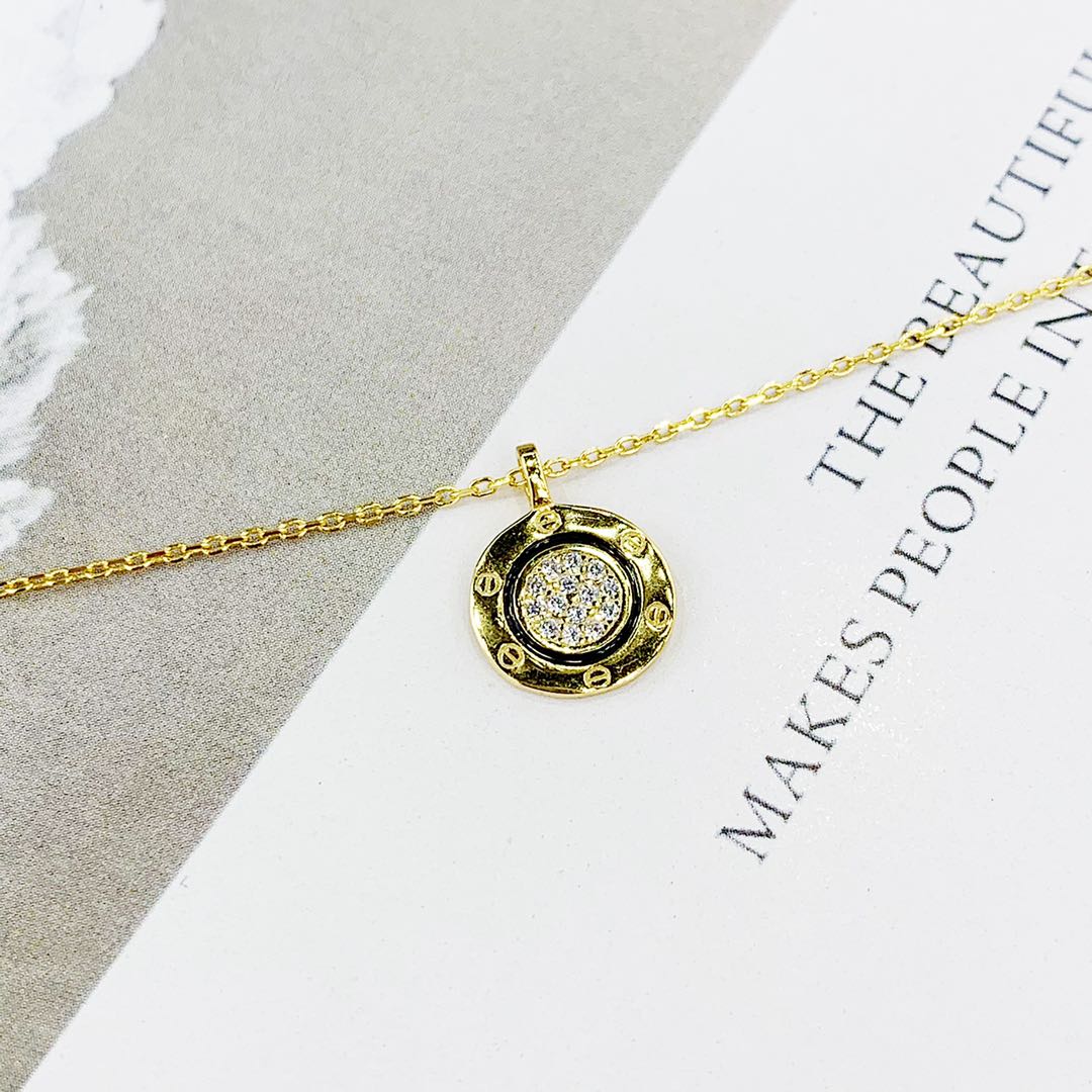 The s925 silver-plated real gold ring necklace with slightly studded diamonds is not allergenic Item Picture