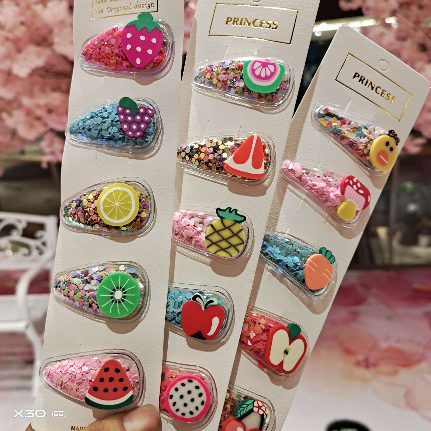 Children's fruit hairpin girl color quicksand glitter BB clip Korean version of cute baby side clip girl heart hair accessories thumbnail