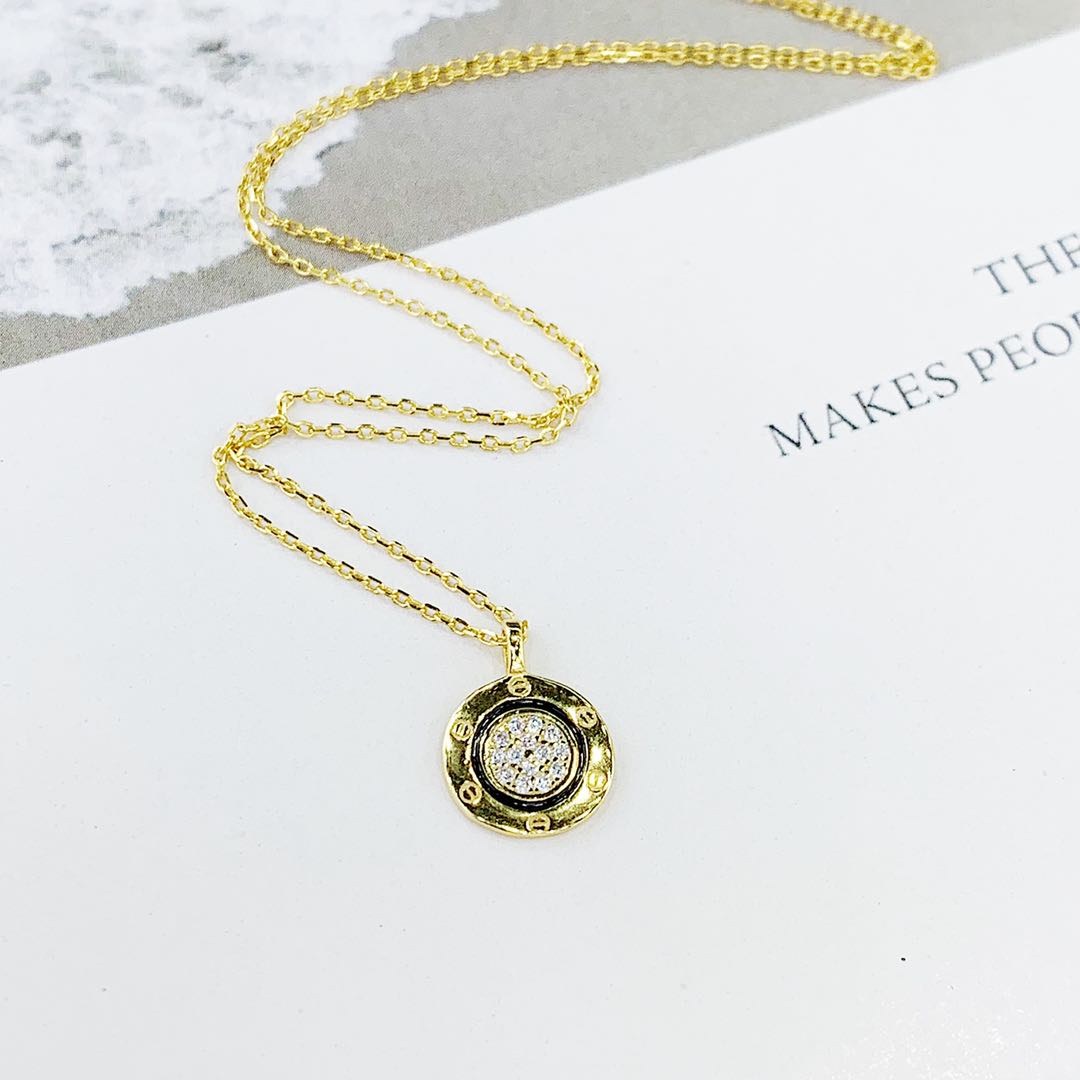 The s925 silver-plated real gold ring necklace with slightly studded diamonds is not allergenic details Picture