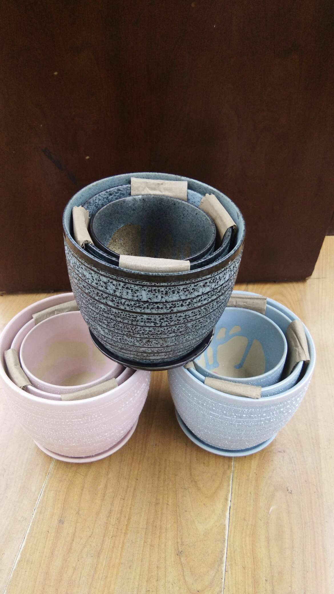 陶瓷工艺品花盆  小花盆 多肉花盆 摆件 简约复古花盆 家居绿植花盆三件套多色 0100