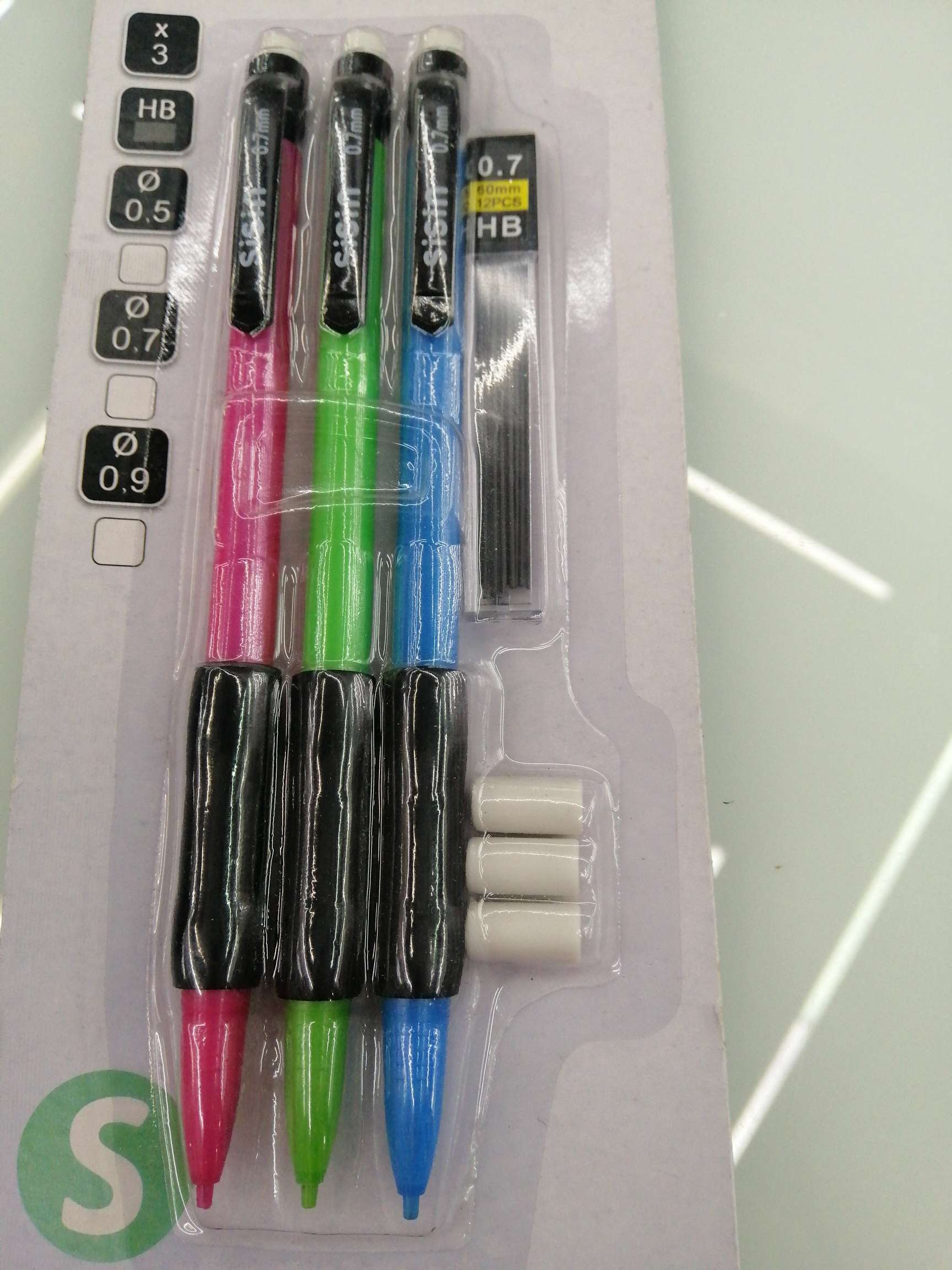 Three portable pens, ten pencil leads and ten erasers details Picture