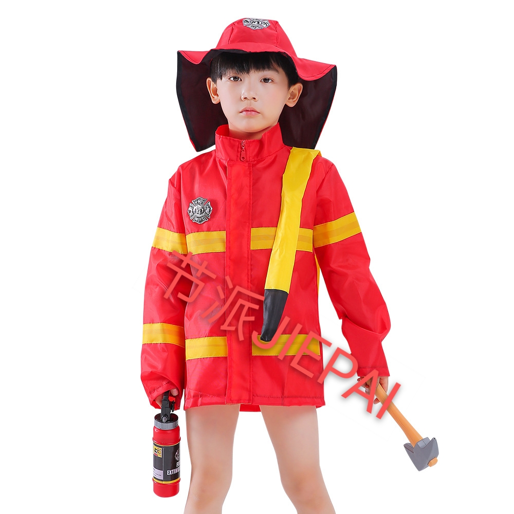 k0029儿童消防员服长袖万圣节角色扮演小消防员表演服装道具