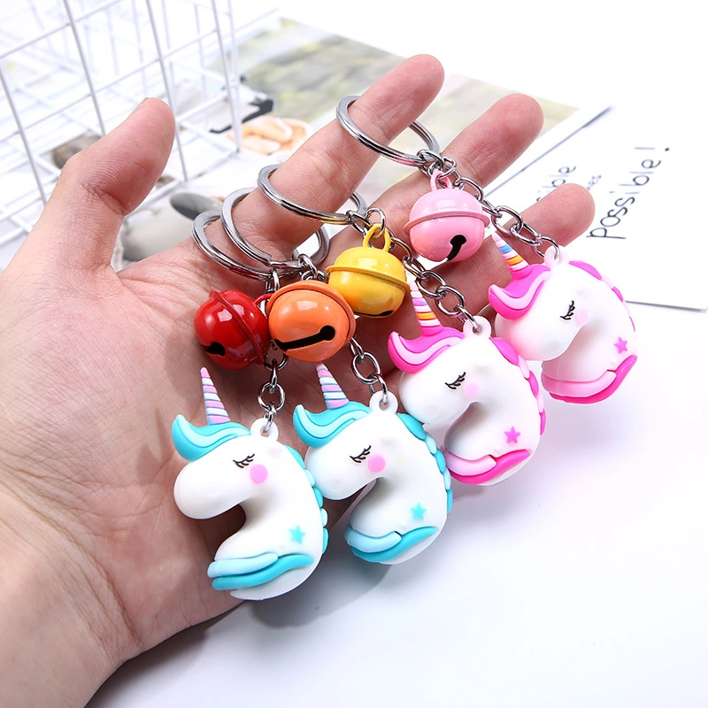 ins influencer unicorn PVC soft rubber bell keychain, car bag pendant, street stall promotion keychain gift details Picture