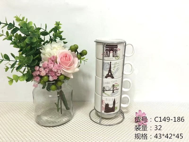 Creative and simple coffee set cups for office and home use, ceramic cups with stainless steel frames, and custom logos are supported Item Picture