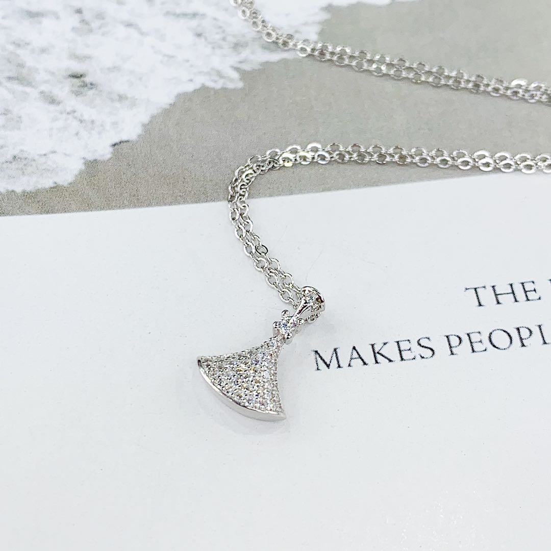 s925 silver micro-studded small fan necklace, white rose gold, non-allergenic