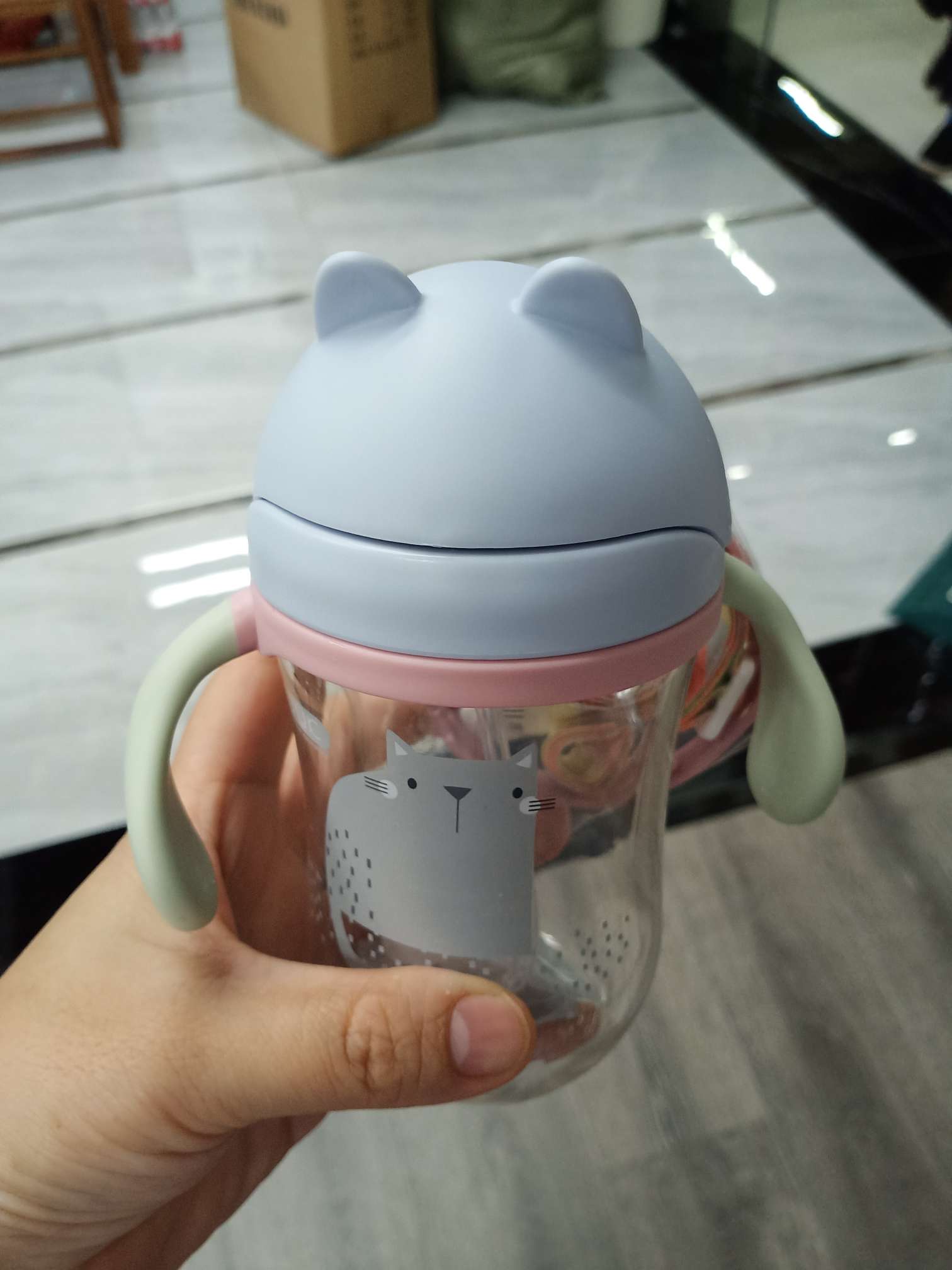 Children's cartoon shape environmentally friendly plastic water cup cat 🐱 ears full figure