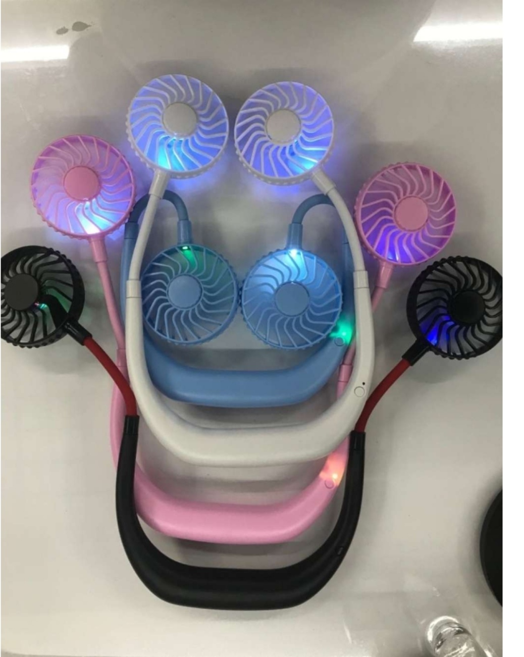 Lazy man neck fan four - generation aroma seven colorful lights neck fan USB fan sports fans available in stock
