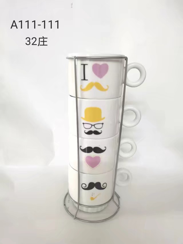 Creative and simple coffee set cups for office and home use, ceramic cups with stainless steel frames, and custom logos are supported Application Scenario