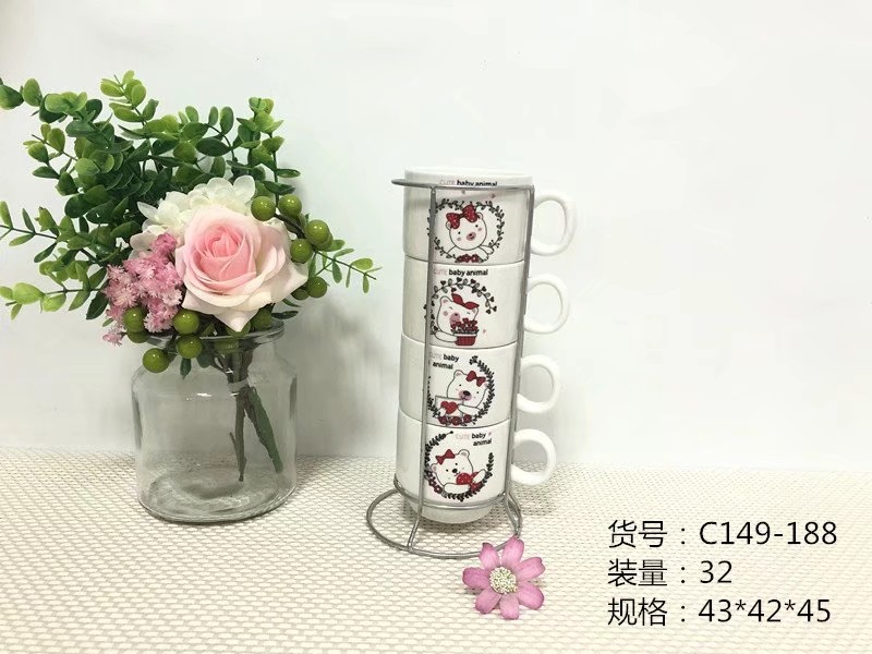 Creative and simple coffee set cups for office and home use, ceramic cups with stainless steel frames, and custom logos are supported details Picture