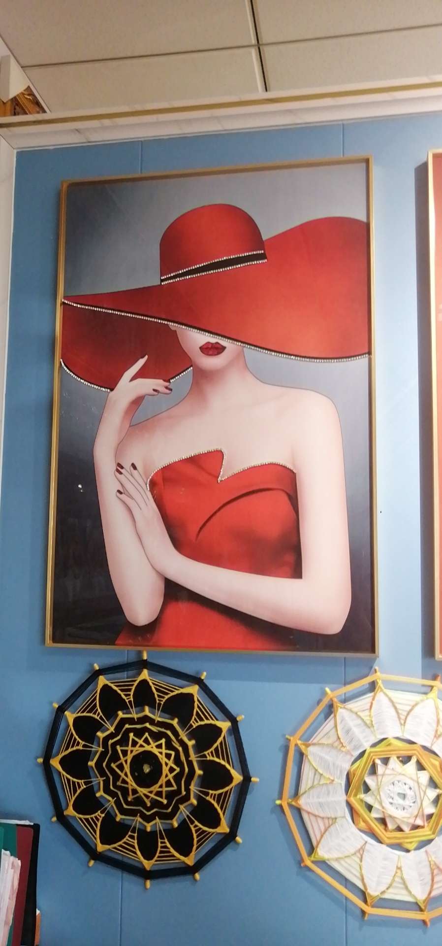 玄关晶瓷镶钻铝合金框装饰画人物橙红时尚女郎酒店客厅走廊过道画