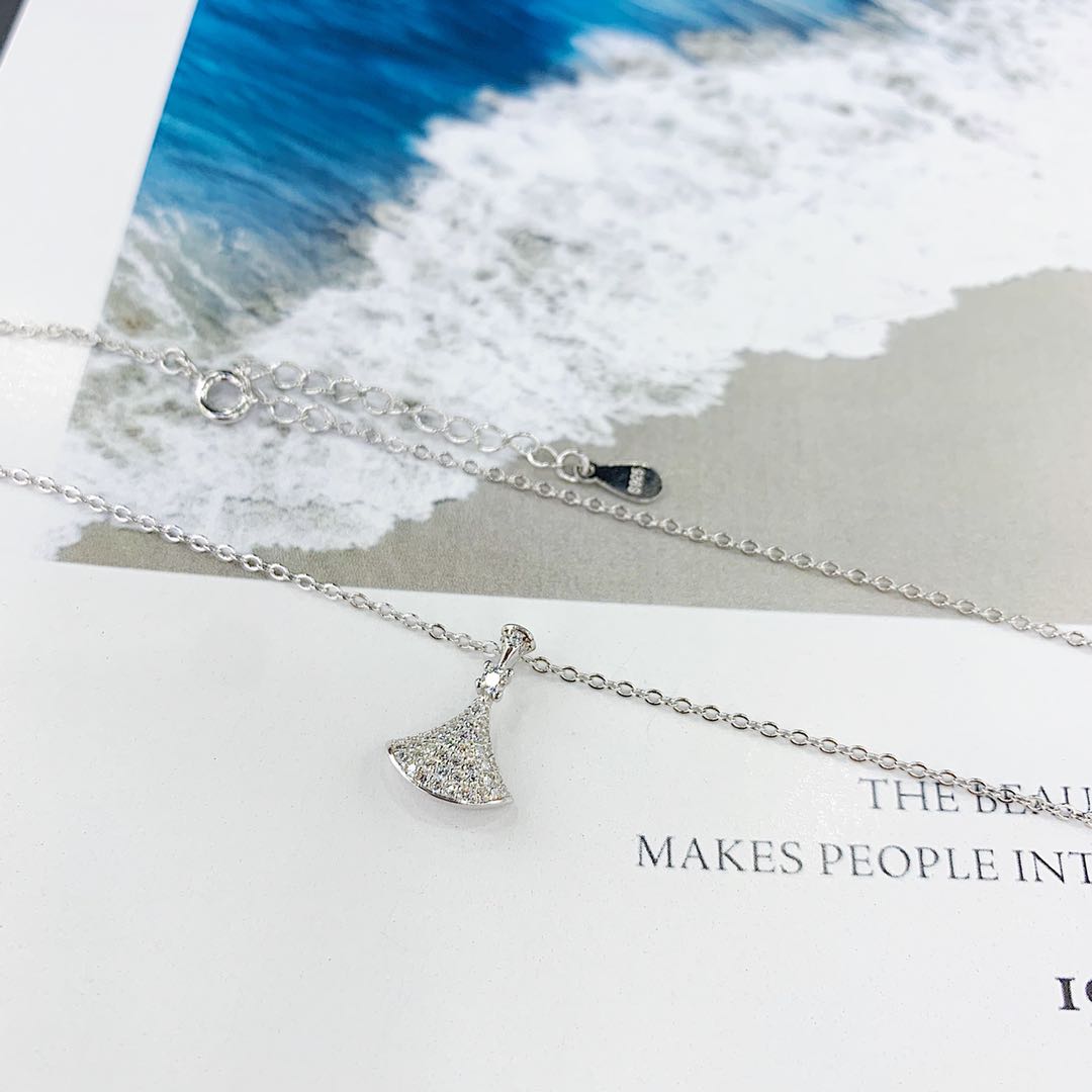 s925 silver micro-studded small fan necklace, white rose gold, non-allergenic undefined