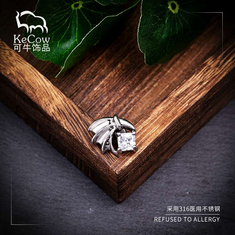 Changsheng Jewelry's unique and simple wing-shaped zirconia titanium steel ear studs and retro earrings Specification image