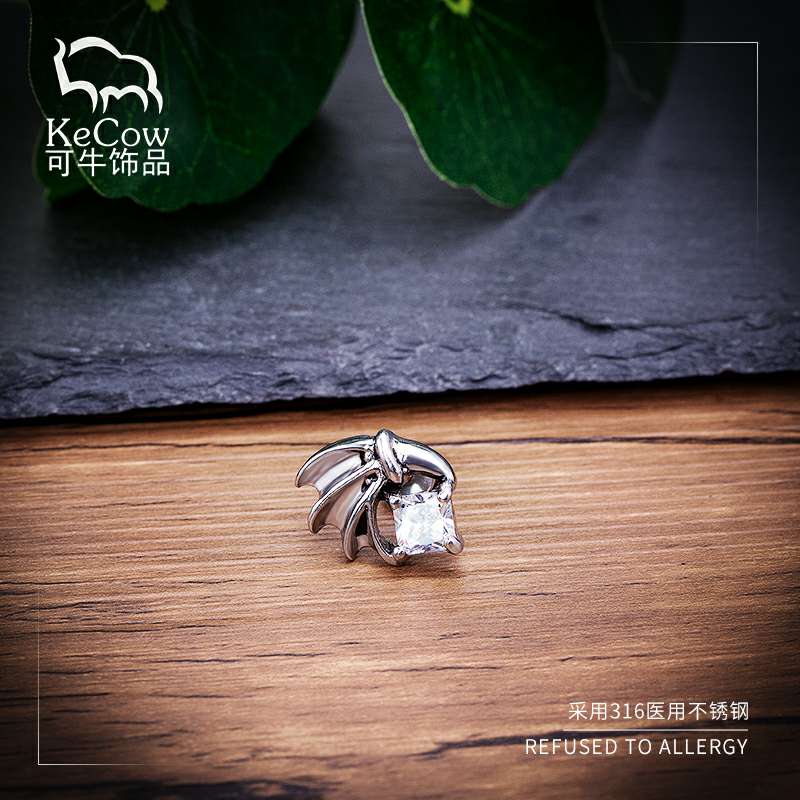 Changsheng Jewelry's unique and simple wing-shaped zirconia titanium steel ear studs and retro earrings details Picture