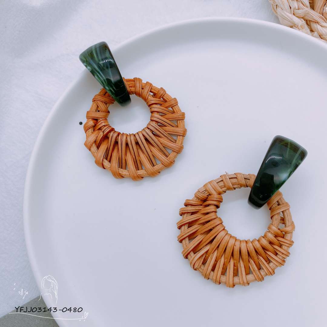 Korean Version Of All Fashion Holiday Woven Bamboo And Rattan New Earrings