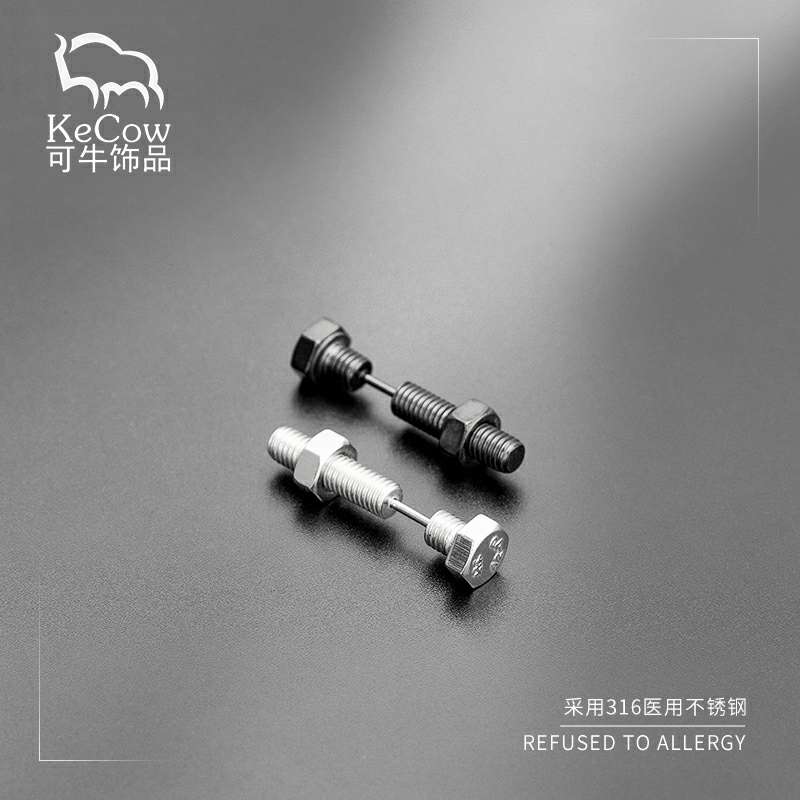 Changsheng Jewelry's personalized and simple titanium steel screw stud earrings are trendy and stylish for men Specification image