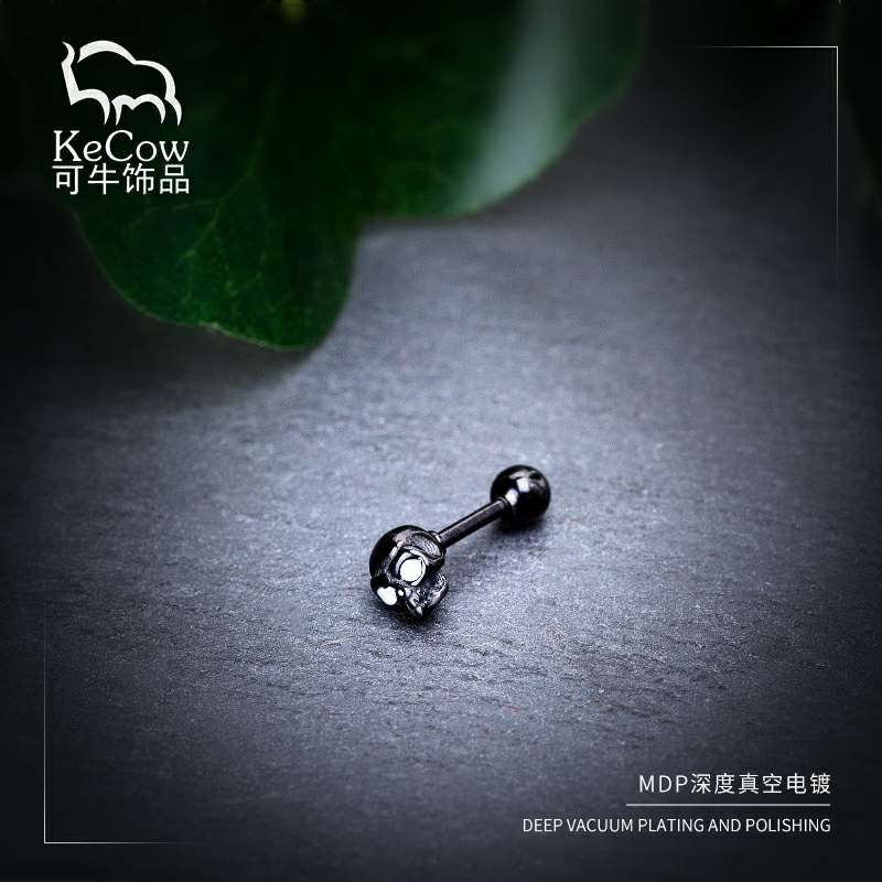 Changsheng Jewelry's skull cast titanium steel ear studs punk style personalized earrings details Picture