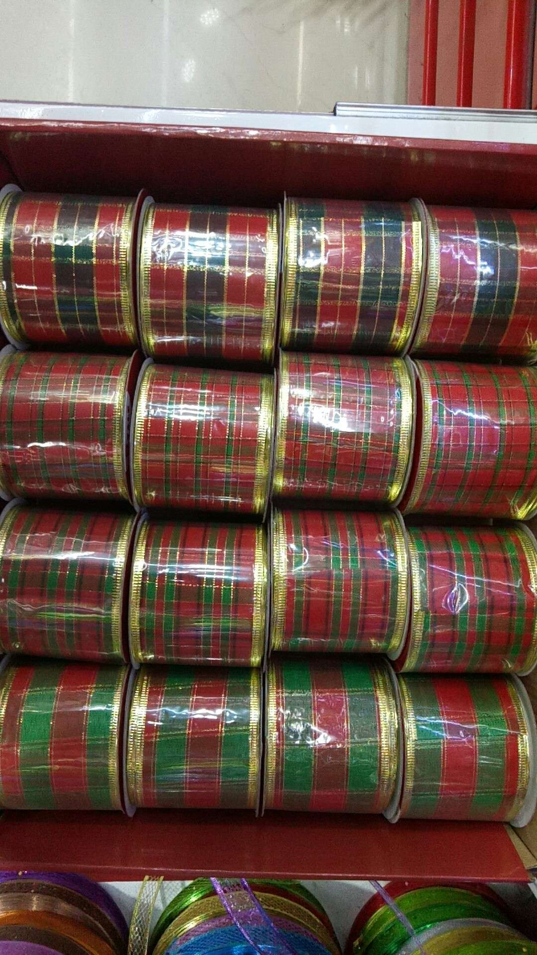 6.3CM*3 size gold wire checkered ribbon