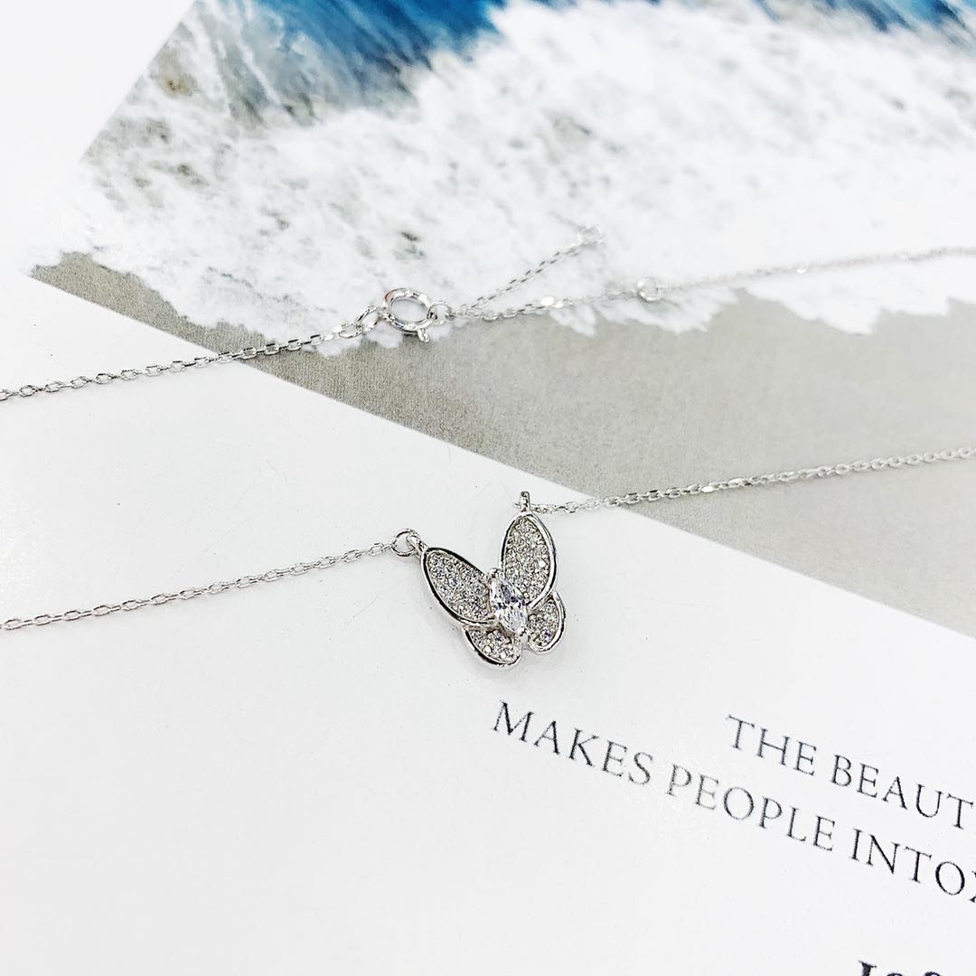 The s925 silver micro-studded butterfly necklace is non-allergenic in white and rose gold Item Picture