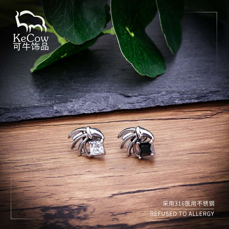 Changsheng Jewelry's unique and simple wing-shaped zirconia titanium steel ear studs and retro earrings