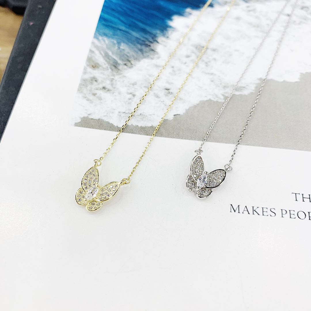 The s925 silver micro-studded butterfly necklace is non-allergenic in white and rose gold Specification image