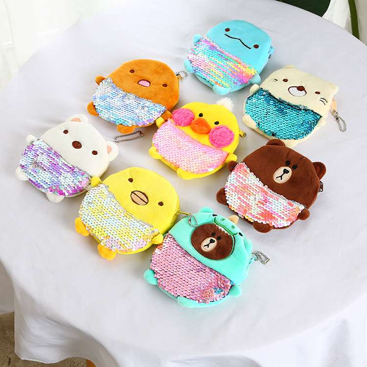 Plush sequins wallet cartoon zero wallet Japanese version of the cartoon wallet stuffed toy zero wallet