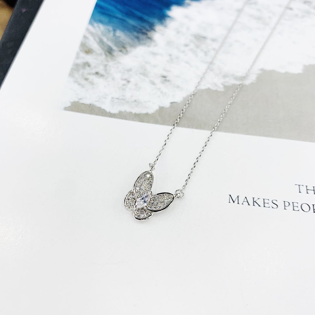 The s925 silver micro-studded butterfly necklace is non-allergenic in white and rose gold undefined