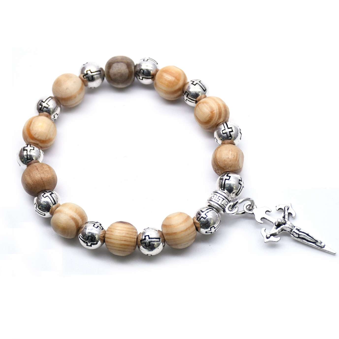 Pine wood Beads, cross beads, Virgin Mary cross bracelet, Beads Brecelet details Picture