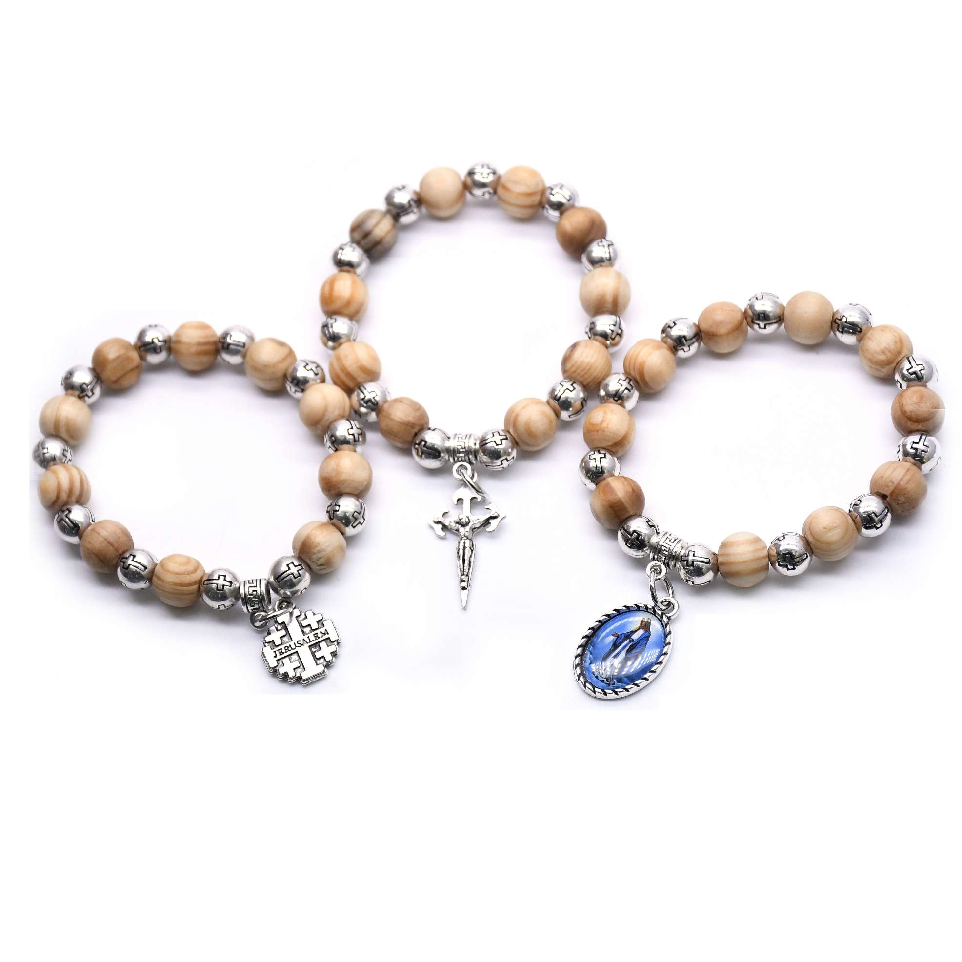Pine wood Beads, cross beads, Virgin Mary cross bracelet, Beads Brecelet undefined