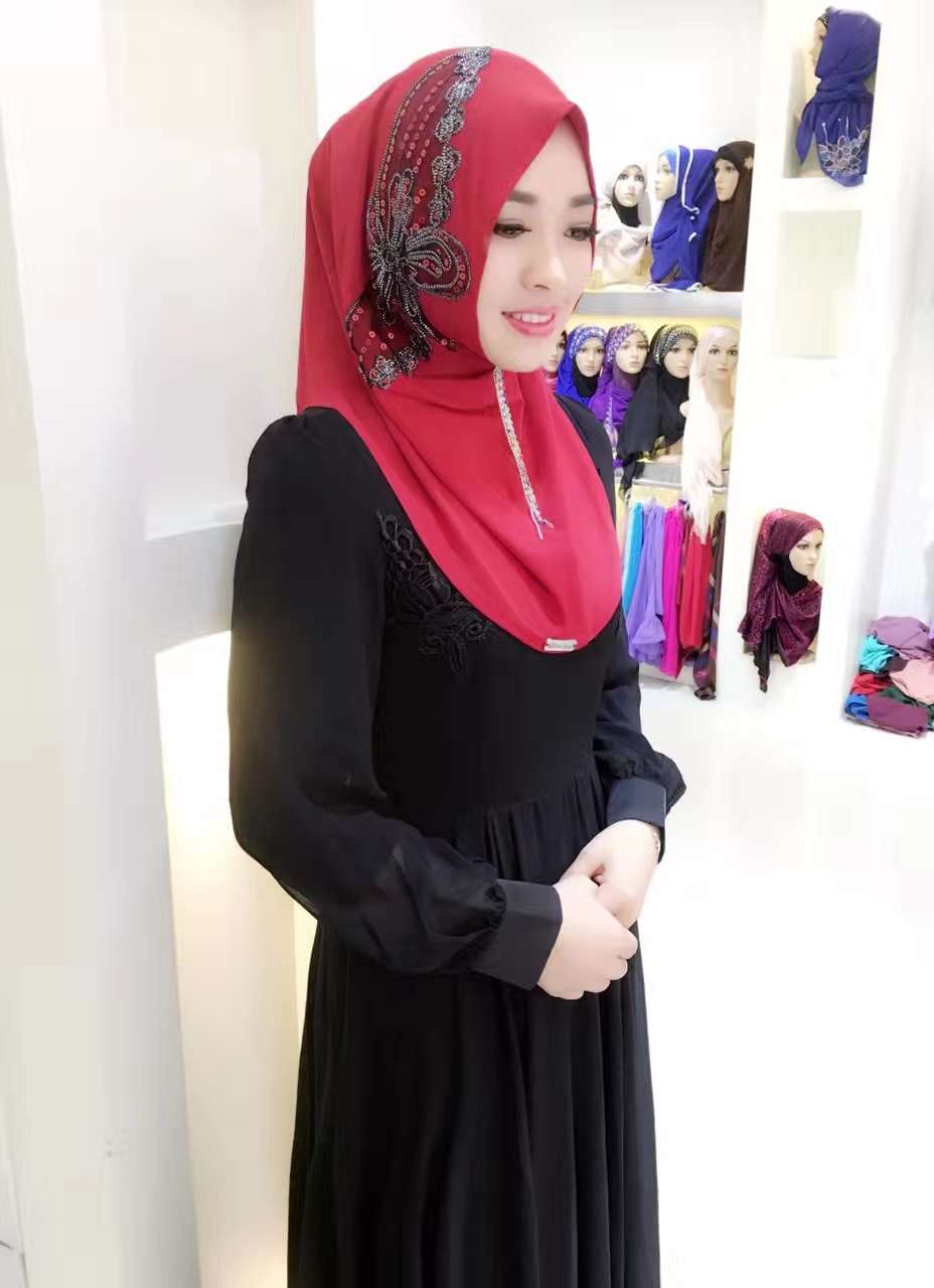Manufacturer direct Muslim headscarf crystal hemp thin face cover sewn large butterfly head cover customized full figure
