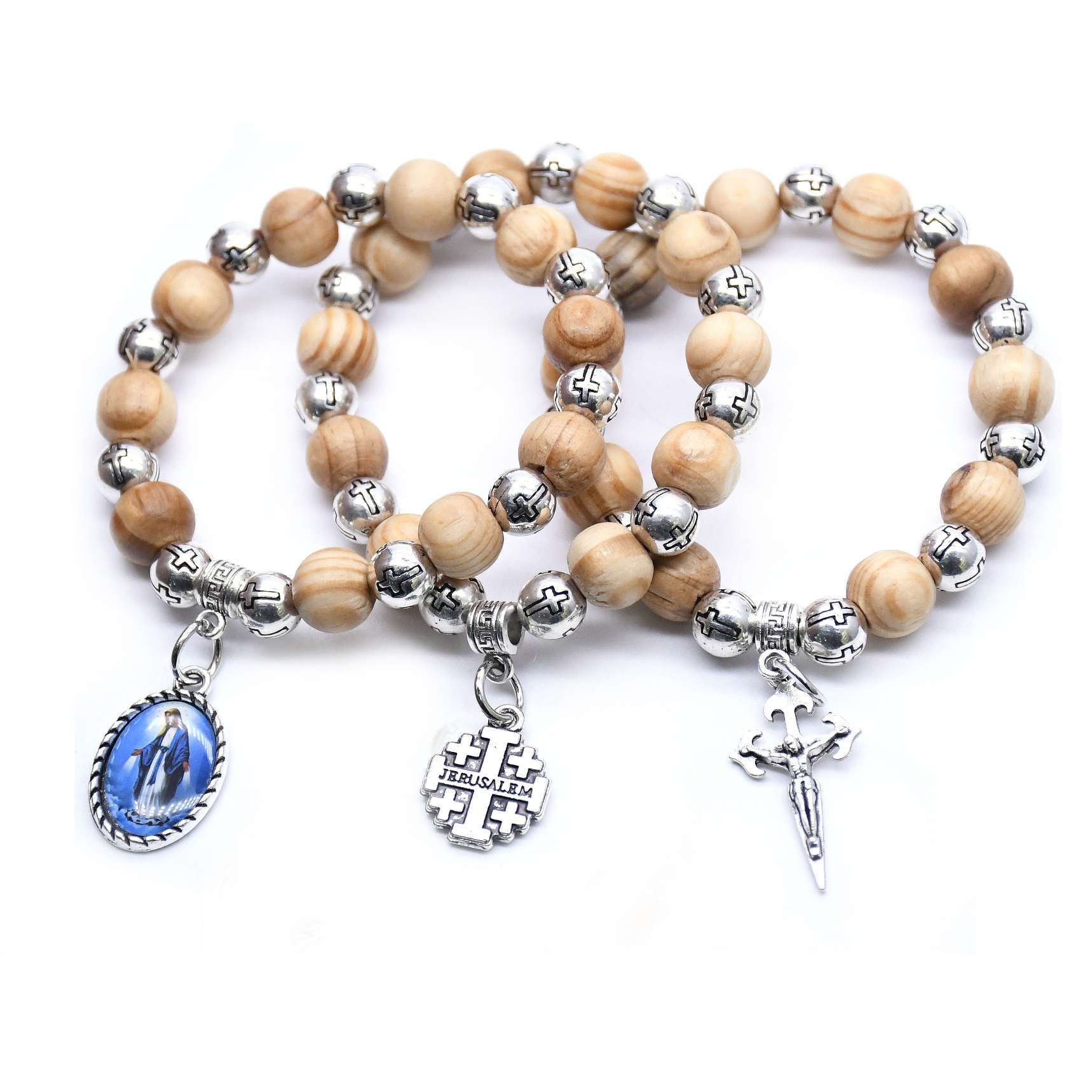 Pine wood Beads, cross beads, Virgin Mary cross bracelet, Beads Brecelet Item Picture