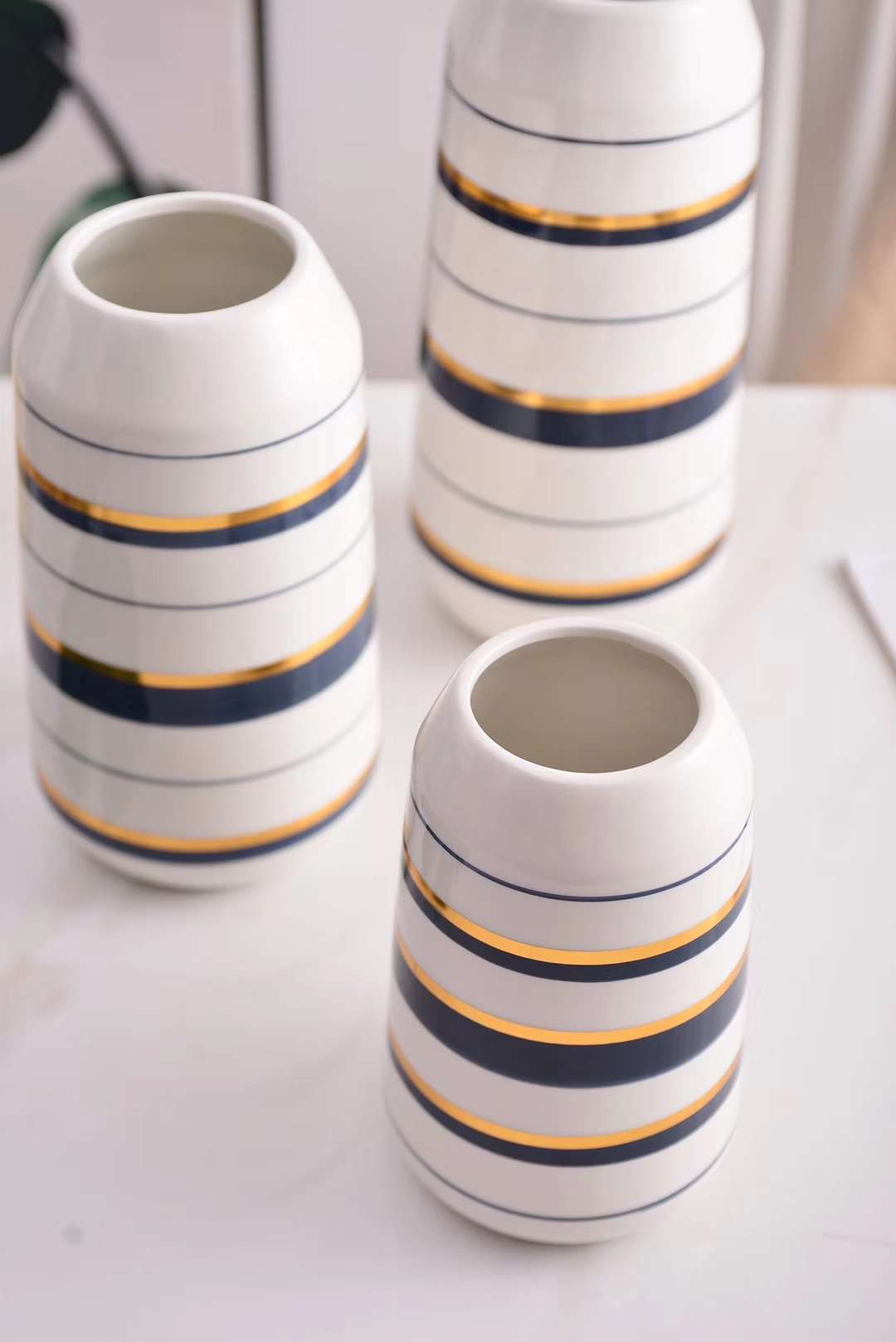 852简约现代蓝描金色陶瓷花瓶花器三件套软装家居工艺品摆件花店资材细节图