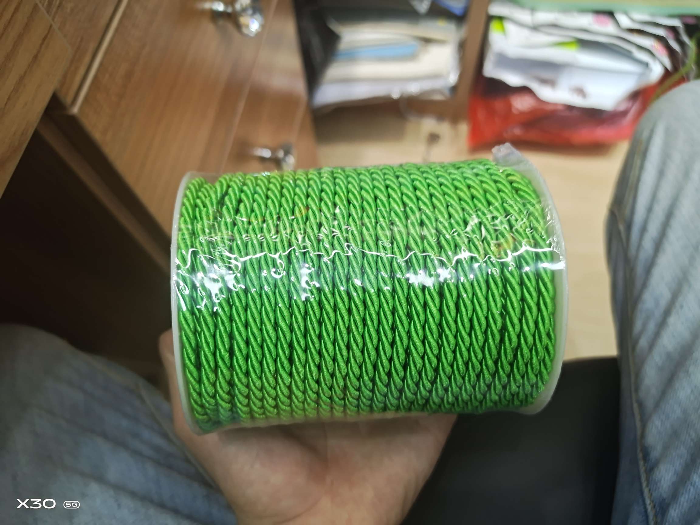3mm green polyester three-strand rope for clothing accessories and decorative ropes details Picture