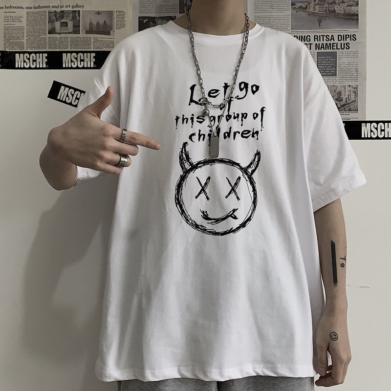 Spring/Summer 2020 pure cotton short-sleeved T-shirt, new Korean style loose Hong Kong style ins Trendy school style round neck T-shirt b