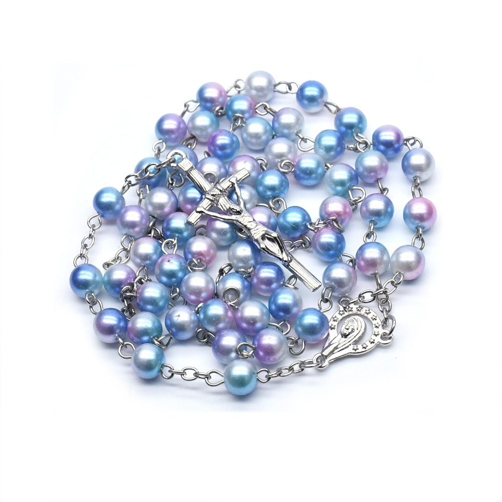 Rainbow Rosary necklace Christ cross religious ornaments gifts gifts church prayer beads Rosary