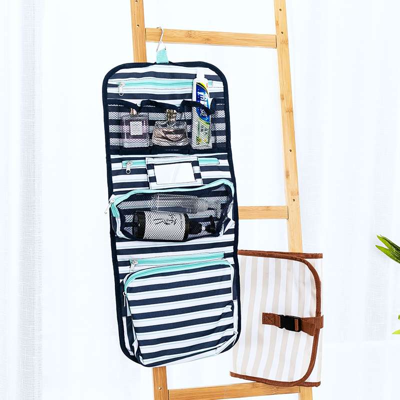 时尚条纹洗漱包折叠旅行包便携防水化妆收纳包图
